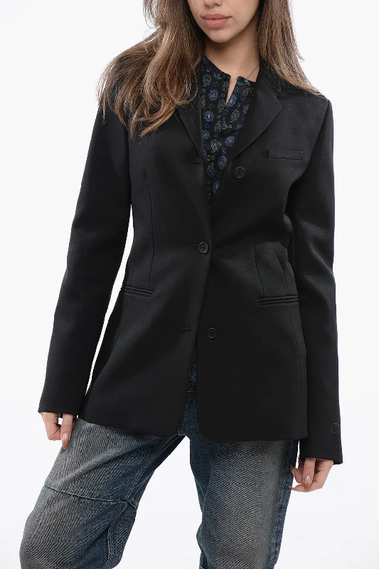 Stylish Women's Attire Evening Elegance Off-White Solid Color Twill 3 Buttons Blazer Stylish Women's Attire Evening Elegance Off-White Solid Color Twill 3 Buttons Blazer