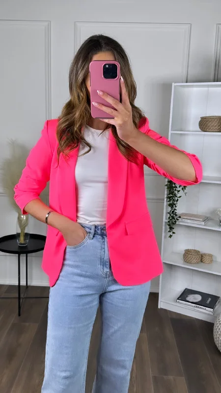 Chic Women's Outfit Massive Selection Sale McKinley Bright Pink Ruched Sleeve Blazer Chic Women's Outfit Massive Selection Sale McKinley Bright Pink Ruched Sleeve Blazer
