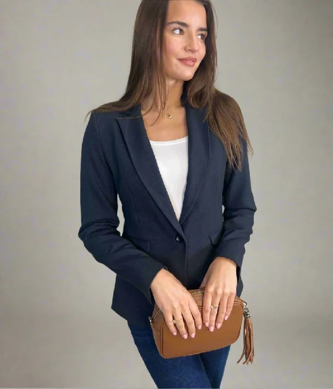 Women's Clothing For Casual Outings Fashion Forward Navy Blue Single Breasted Blazer Women's Clothing For Casual Outings Fashion Forward Navy Blue Single Breasted Blazer