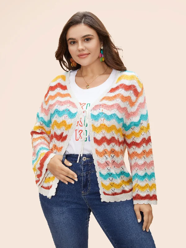 Women's Stylish Professional Garments Premium Style Cotton Rainbow Perforated Front Tie Cardigan Women's Stylish Professional Garments Premium Style Cotton Rainbow Perforated Front Tie Cardigan