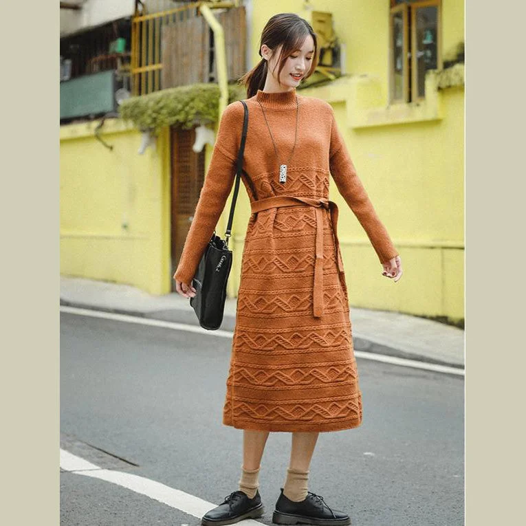 Women's Stylish Professional Garments Latest Fashion Casual Loose Orange Sweater DrawstringDresses Women Winter Clothes Women's Stylish Professional Garments Latest Fashion Casual Loose Orange Sweater DrawstringDresses Women Winter Clothes