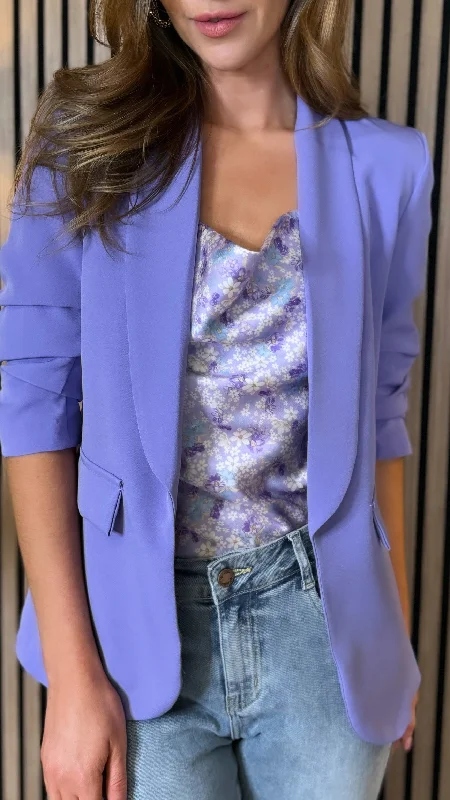 Stylish Women's Outfit Discover Promotions McKinley Lilac Ruched Sleeve Blazer