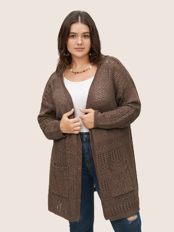 Women's Comfy Loungewear Outfit Save Big Solid Geometric Hollow Out Pocket Cardigan