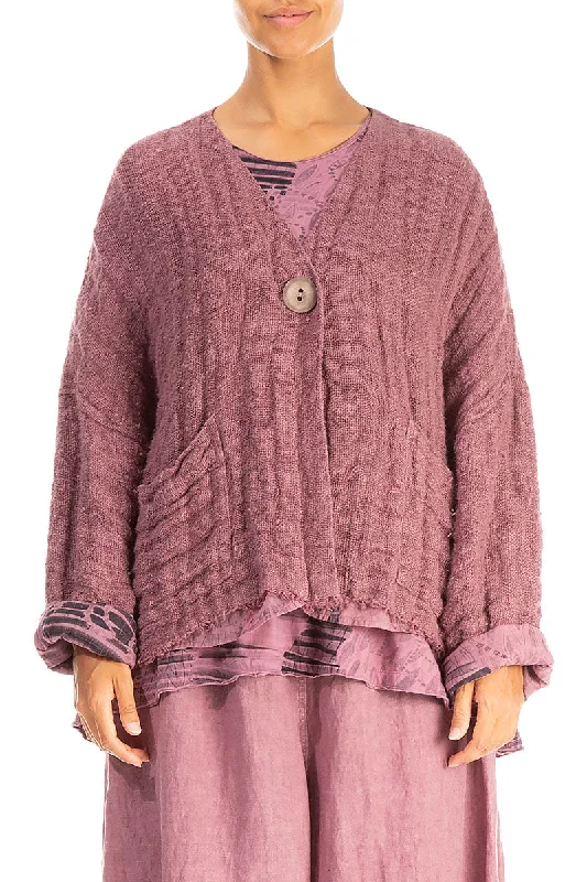 Women's Work Apparel Runway Inspired Wear Mauve Taupe Lined Handwoven Linen Jacket
