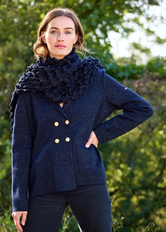 Women's Plus-Size Outfit Top Deals CHARENTE II LUREX - Wool Lurex Blazer with Gold Buttons for Women (NAVY / CHAMPAGNE)