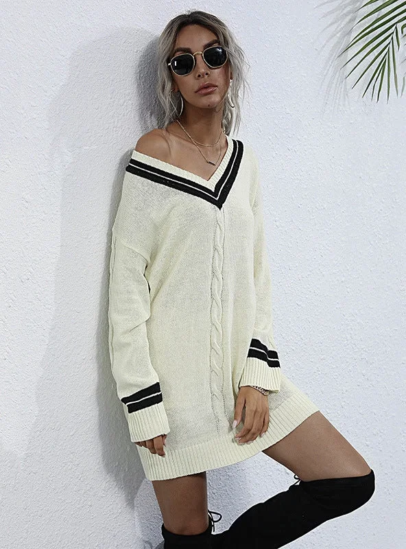 Women's Clothes For The Office Massive Savings TastyHottie - STYLISH TWIST V-NECK COLLEGE WIND KNITTED SWEATER DRESS Women's Clothes For The Office Massive Savings TastyHottie - STYLISH TWIST V-NECK COLLEGE WIND KNITTED SWEATER DRESS