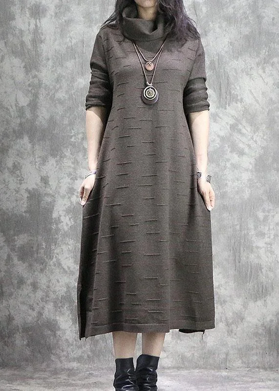 Women's Clothing And Garments Sets Fashion-Forward Outfits Women high neck Sweater weather Moda dark khaki side open daily knitwear fall Women's Clothing And Garments Sets Fashion-Forward Outfits Women high neck Sweater weather Moda dark khaki side open daily knitwear fall