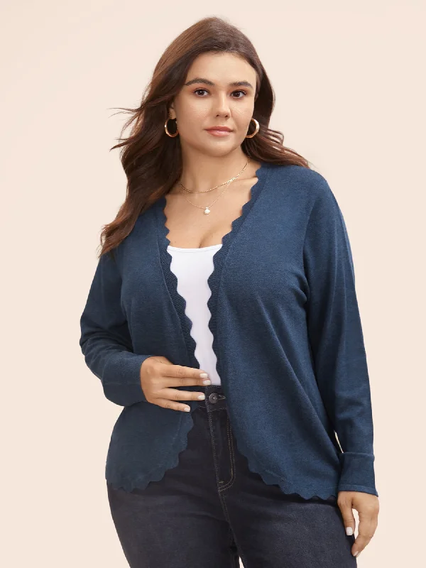 Women's Clothing For Outdoor Activities Romantic Date - Night Ensemble Supersoft Essentials Solid Scalloped Trim Cardigan Women's Clothing For Outdoor Activities Romantic Date - Night Ensemble Supersoft Essentials Solid Scalloped Trim Cardigan
