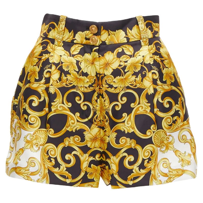 Sustainable Women's Clothes Classic Appeal Versace Tribute silk Barocco Hibiscus print high waist shorts Sustainable Women's Clothes Classic Appeal Versace Tribute silk Barocco Hibiscus print high waist shorts
