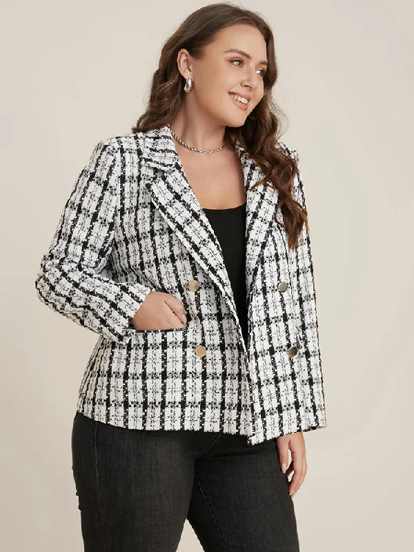 Comfortable Women's Attire Must Haves Plaid Flap Pocket Lapel Collar Tweed Blazer
