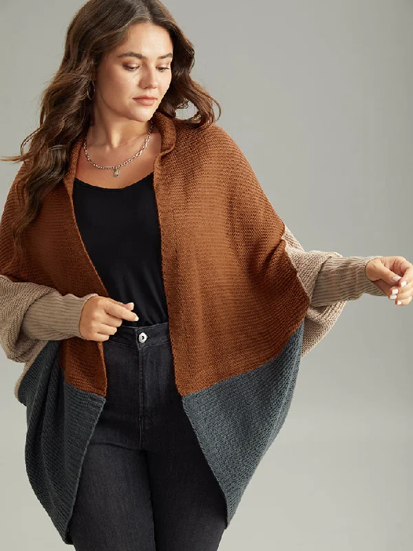 Women's Clothing With Trendy Designs Fashion-Forward Colorblock Batwing Sleeve Patchwork Cardigan Women's Clothing With Trendy Designs Fashion-Forward Colorblock Batwing Sleeve Patchwork Cardigan