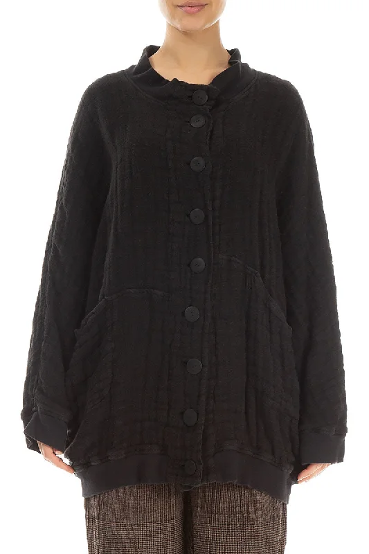 Women's Luxury Apparel Comfort First Women's Fashion Black Oversized Heavy Linen Bomber Jacket Women's Luxury Apparel Comfort First Women's Fashion Black Oversized Heavy Linen Bomber Jacket