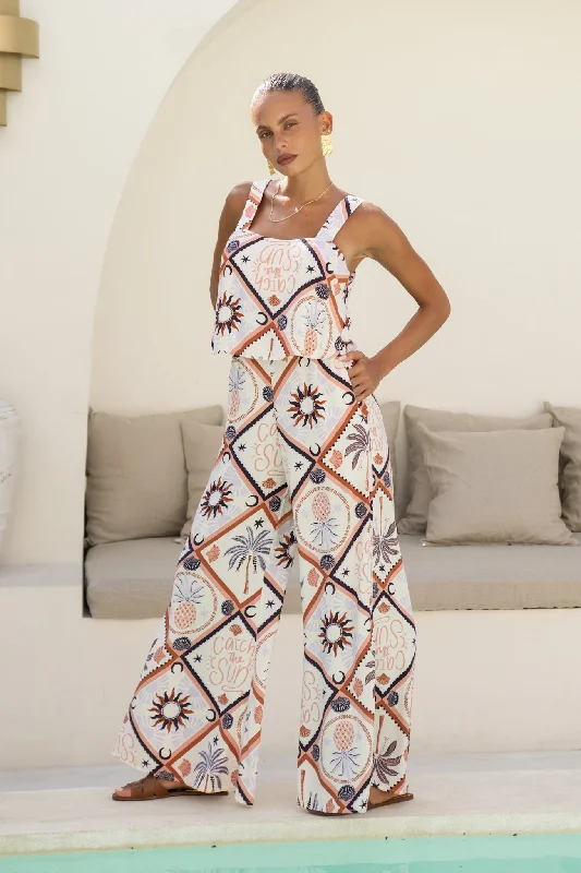 Women's Sporty Clothes Grab Romantic Date - Night Styles Now Kalani Brown Abstract Tile Jumpsuit Women's Sporty Clothes Grab Romantic Date - Night Styles Now Kalani Brown Abstract Tile Jumpsuit