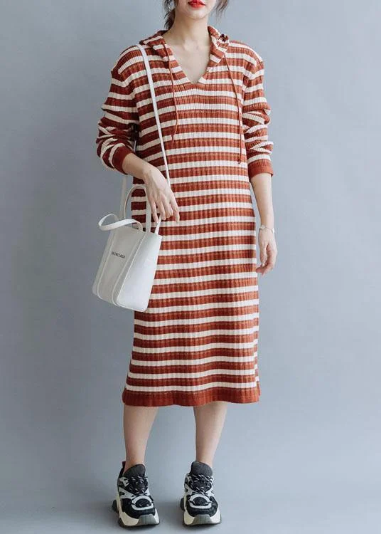 Women's Activewear Garments Style Upgrade French hooded cotton Tunics Wardrobes red striped loose Dresses fall Women's Activewear Garments Style Upgrade French hooded cotton Tunics Wardrobes red striped loose Dresses fall