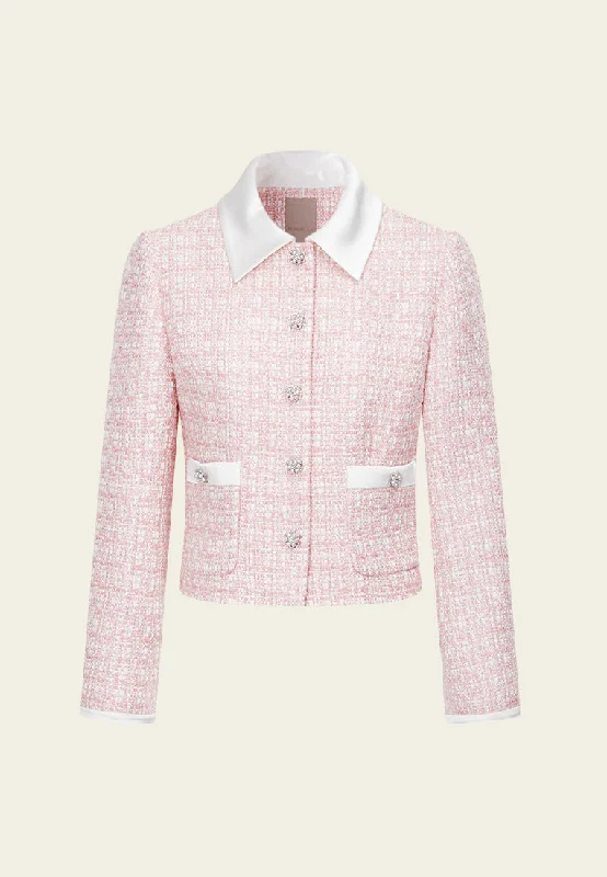 Women's Clothes For Work Father'S Day Deals Lady Contrast-trim Checked Mixed-tweed Cropped Jacket Women's Clothes For Work Father'S Day Deals Lady Contrast-trim Checked Mixed-tweed Cropped Jacket