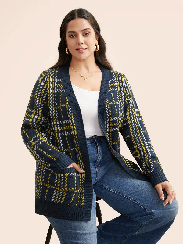Women's Functional Outfit For Outdoor Activities Stylish Spring Fashion Kimono Collar Plaid Pocket Cardigan Women's Functional Outfit For Outdoor Activities Stylish Spring Fashion Kimono Collar Plaid Pocket Cardigan