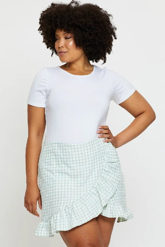 Women's Clothing Sets Bold Fashion Check Skort Skirt High Rise Frill Hem