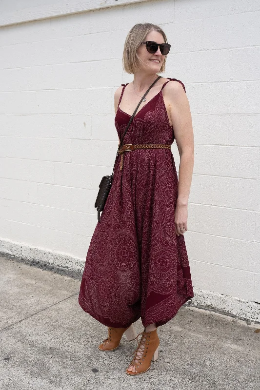 Women's Clothing With Trendy Designs Fashion-Forward Outfits Wine Mandala Resort Jumpsuit Women's Clothing With Trendy Designs Fashion-Forward Outfits Wine Mandala Resort Jumpsuit