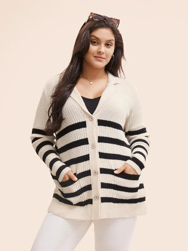 Women's Classic Outfit Limited Time Offers Texture Striped Patch Pocket Cardigan