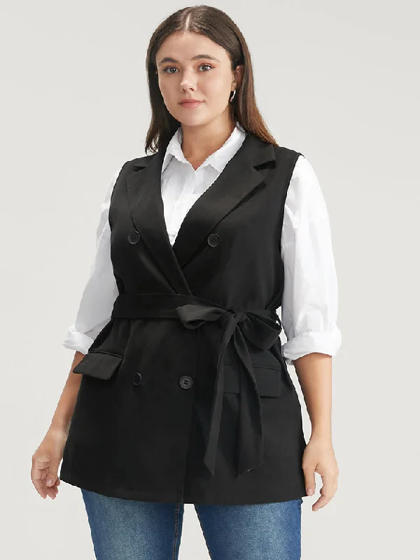 Elegant Women's Attire Gift Ideas Solid Flap Pocket Sleeveless Belt Blazer