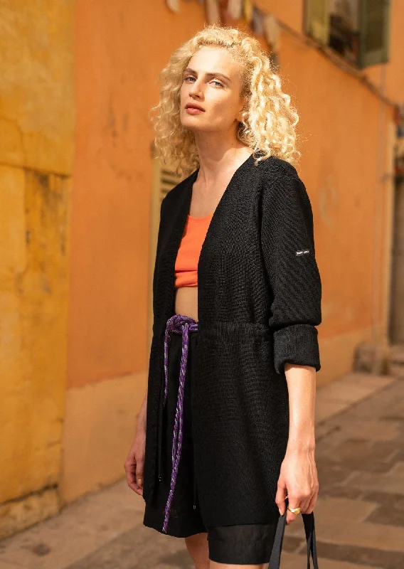 Women's Professional Garments Unleash Your Fashion CAUDAN - Long Jacket With Adjustable Waist | 100% Wool (BLACK) Women's Professional Garments Unleash Your Fashion CAUDAN - Long Jacket With Adjustable Waist | 100% Wool (BLACK)