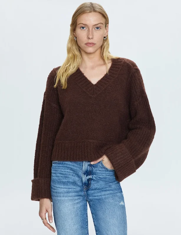 Women's Trendy Clothes Romantic Detailing Joy Sweater, Dark Roast