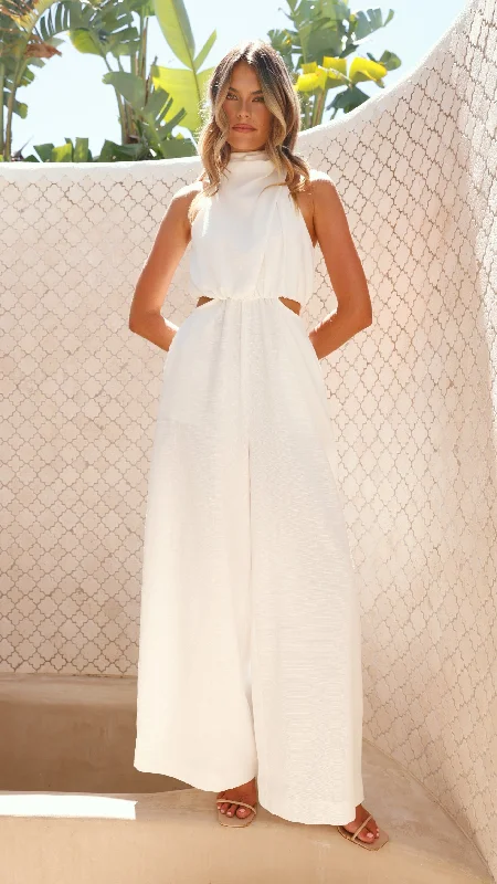 Women's Activewear Attire Mega Sales Lara Halter Neck Wide Leg Jumpsuit - White