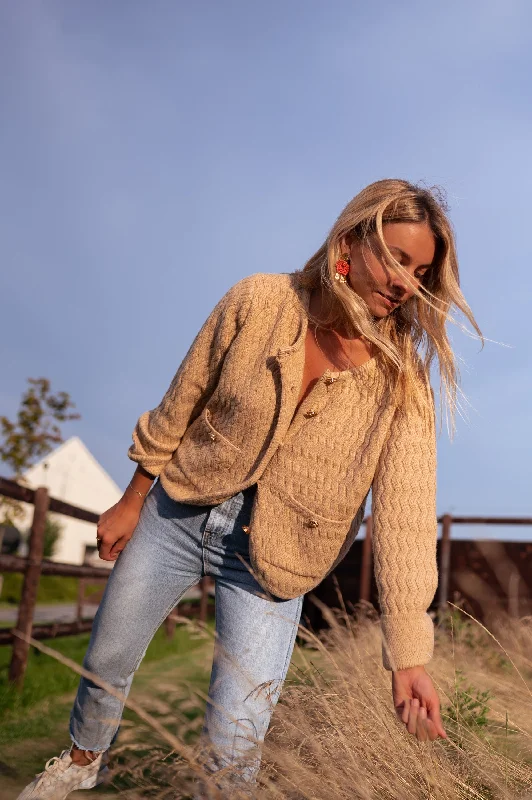 Women's Casual Apparel For Weekends Exquisite Craftsmanship Camel Elsa Cardigan