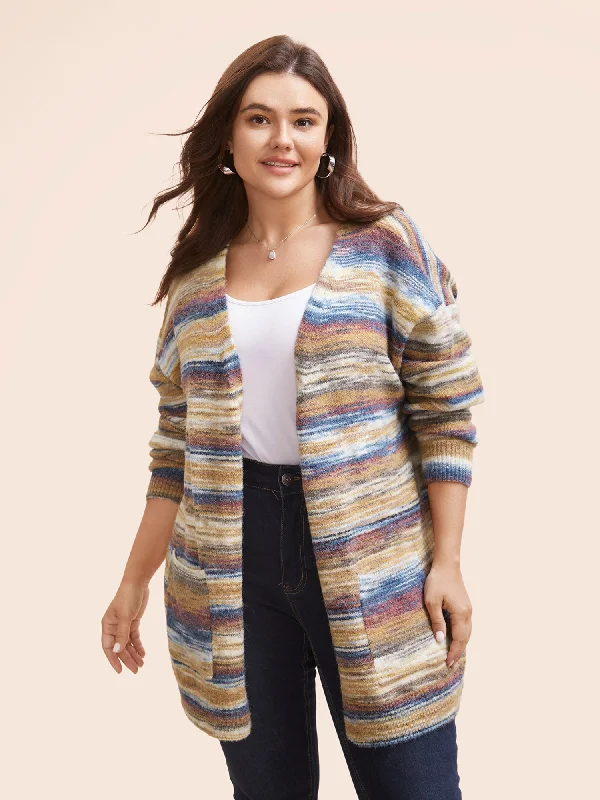 Women's Stylish Professional Apparel Luxe Layering Heather Contrast Open Front Pocket Cardigan Women's Stylish Professional Apparel Luxe Layering Heather Contrast Open Front Pocket Cardigan