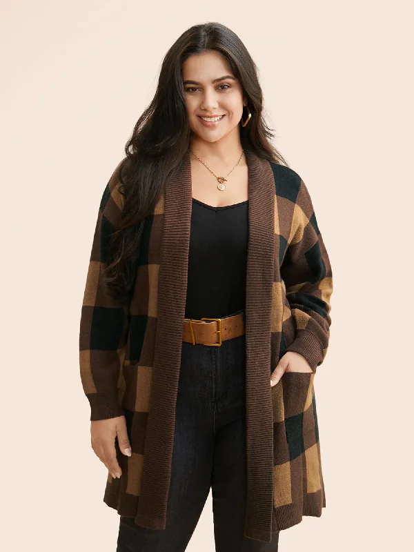 Women's Chic Outfit Evening Elegance Supersoft Essentials Plaid Kimono Collar Cardigan Women's Chic Outfit Evening Elegance Supersoft Essentials Plaid Kimono Collar Cardigan
