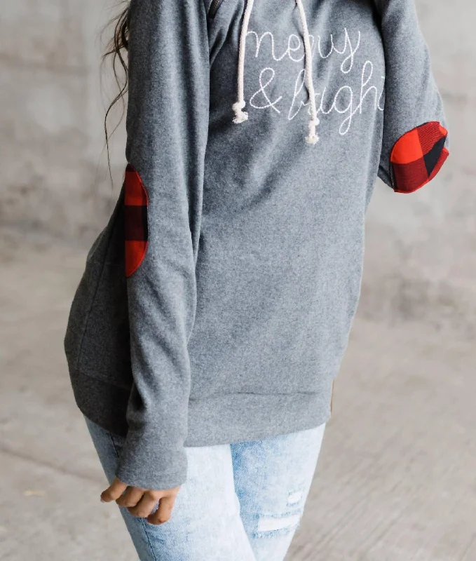 Women's Elegant Evening Outfit Summer Essentials Merry & Bright Doublehood Sweatshirt In Grey/red Women's Elegant Evening Outfit Summer Essentials Merry & Bright Doublehood Sweatshirt In Grey/red