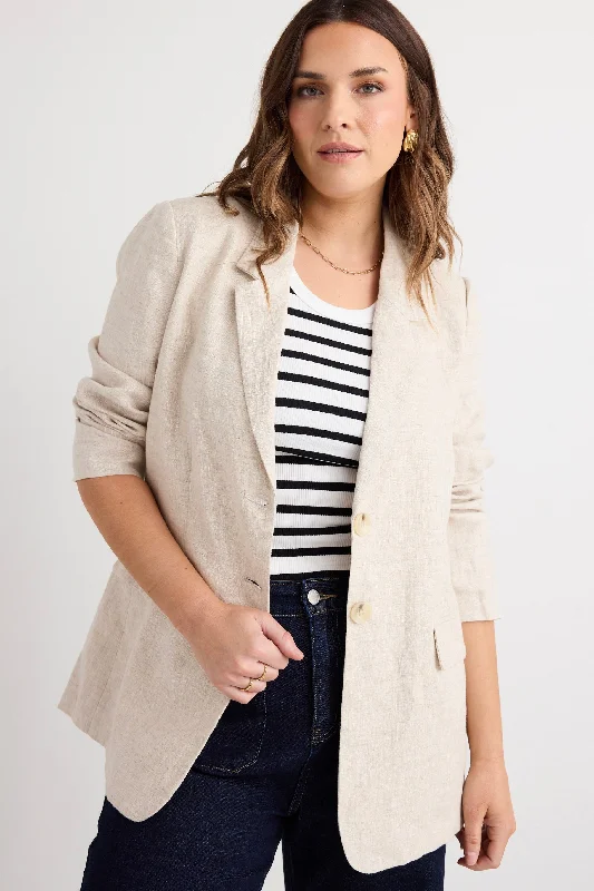 Women's Trendy Activewear Apparel Cottagecore Rustic Charm Style Aster Natural Linen Single Breasted Longline Blazer Women's Trendy Activewear Apparel Cottagecore Rustic Charm Style Aster Natural Linen Single Breasted Longline Blazer