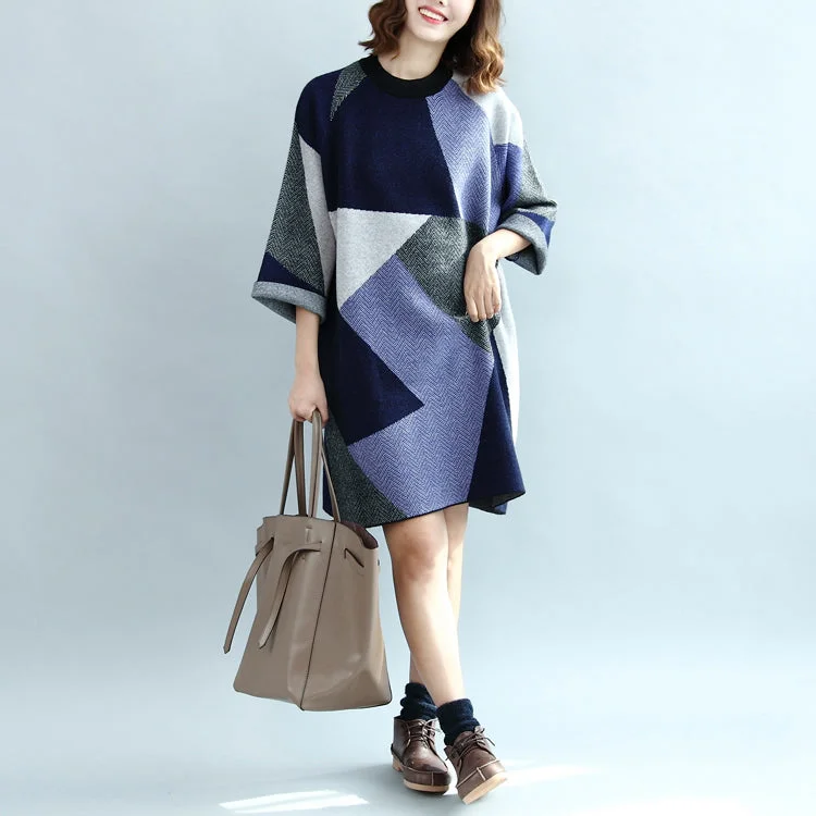 Women's Versatile Apparel Vintage Inspired Fashion Sale 2024 geometric patchwork cotton knit dresses plus size casual bracelet sleeved sweater dress Women's Versatile Apparel Vintage Inspired Fashion Sale 2024 geometric patchwork cotton knit dresses plus size casual bracelet sleeved sweater dress