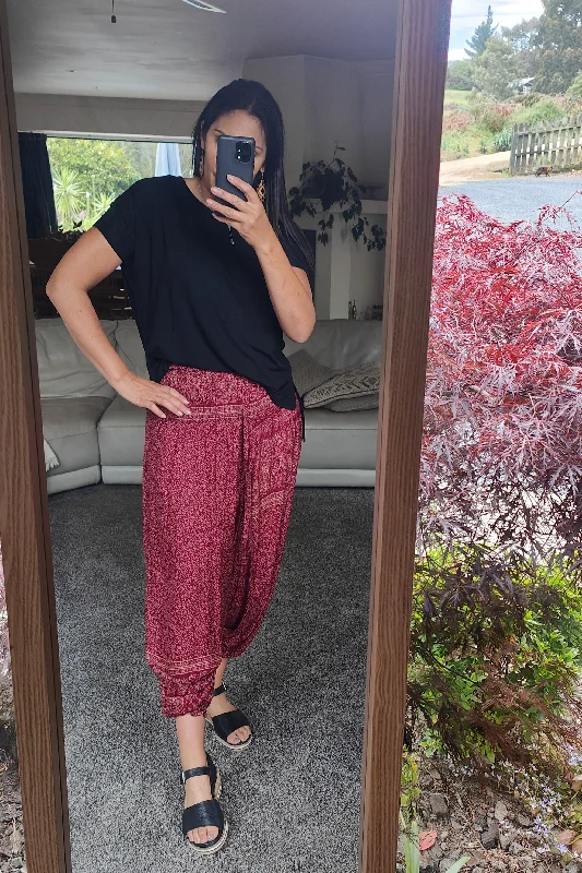 Plus-Size Women's Clothing Elegant Style Aladdin Pants/Jumpsuit - Wine Mandala