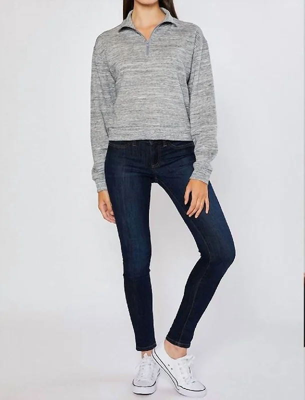 Stylish Clothes For Women Bid Farewell To The Old Season Terry Blocked Crop Half Zip Sweatshirt In Gray Stylish Clothes For Women Bid Farewell To The Old Season Terry Blocked Crop Half Zip Sweatshirt In Gray