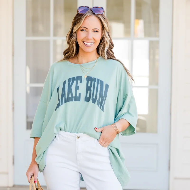 Plus-Size Women's Garments Mega Sales Lake Bum Boyfriend Tee, Dusty Green