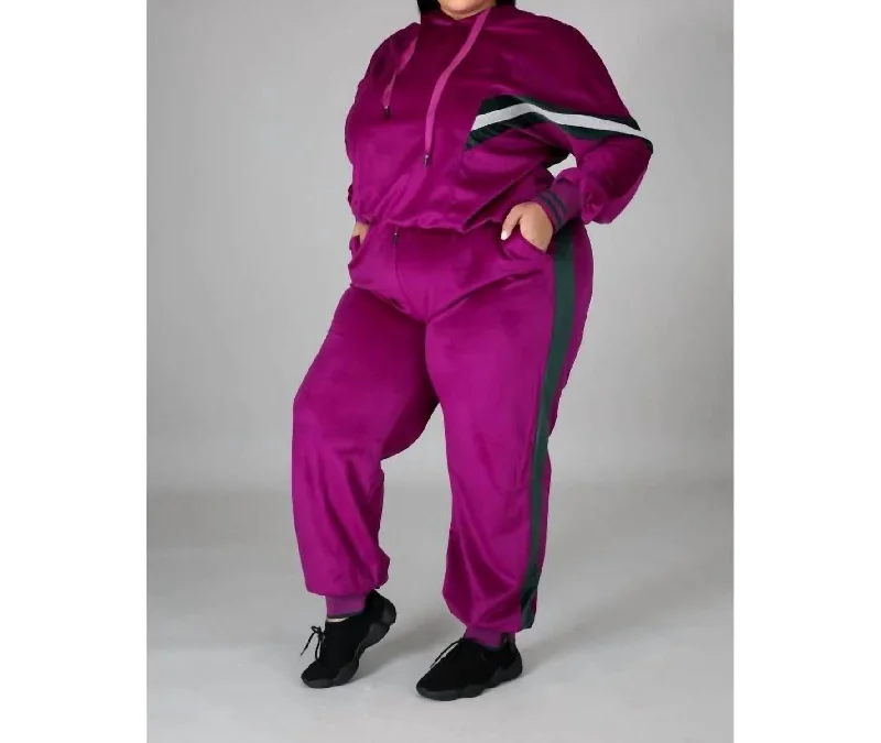 Comfortable Garments For Women Exclusive Deals Online 2 Piece Velour Set In Magenta