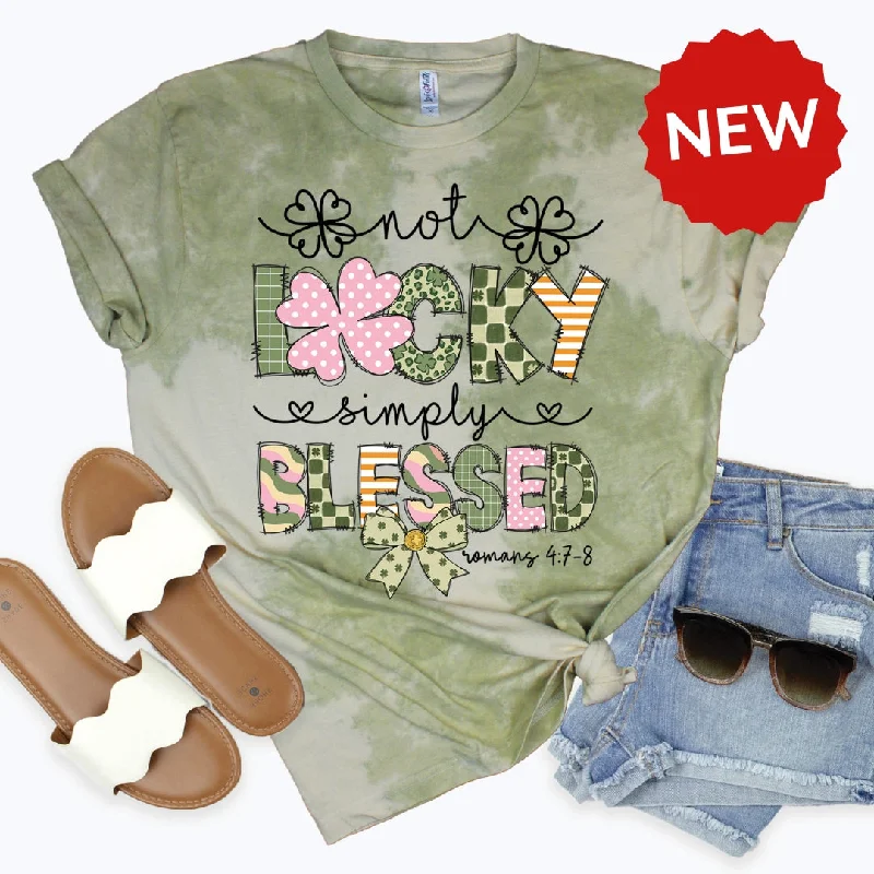 Women's Everyday Clothes Feminine Soft - Hued Look Not Lucky Simply Blessed Tee