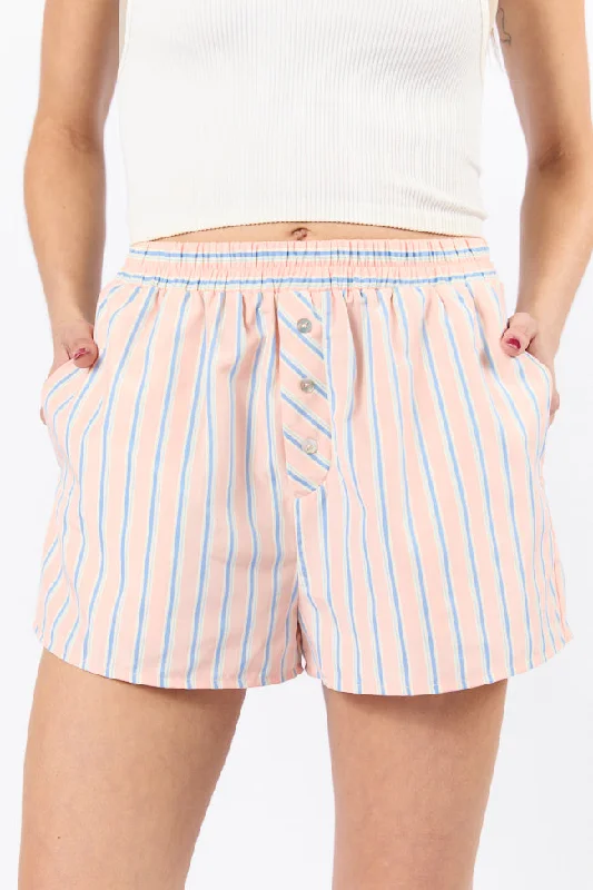 Women's Plus-Size Garments From Casual To Classy Sunday Morning Coral Multi Striped Boxer Shorts Women's Plus-Size Garments From Casual To Classy Sunday Morning Coral Multi Striped Boxer Shorts