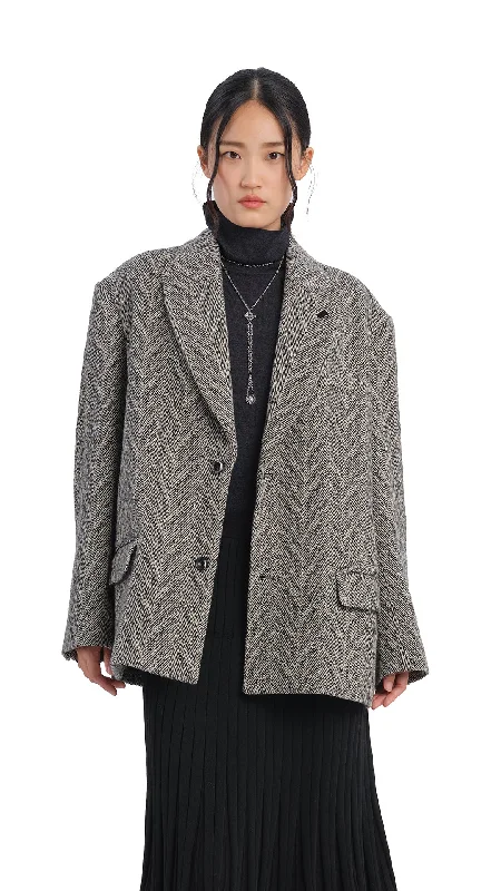 Women's Workout Garments Flowy Fabric Herringbone Loose-Fit Blazer