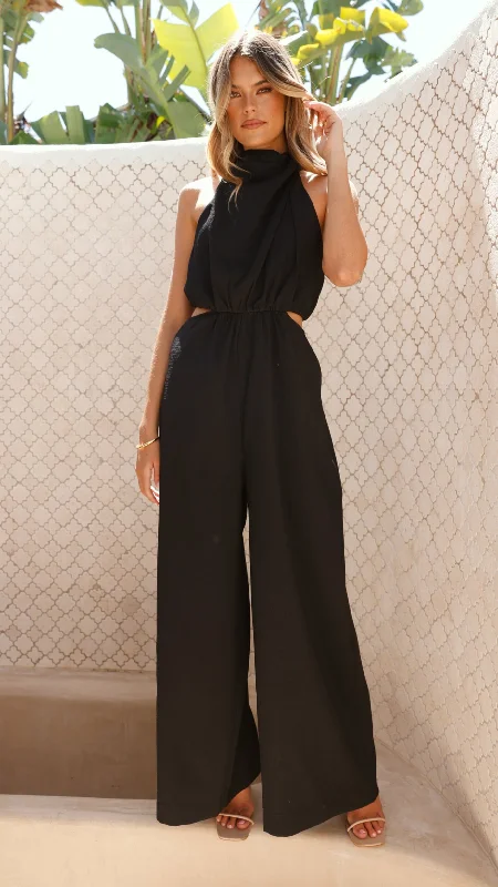 Women's Formal Event Outfit Ends Soon Lara Halter Neck Wide Leg Jumpsuit - Black