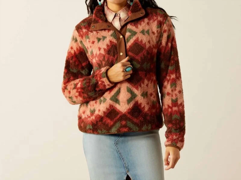 Women's Trendy Clothes Forward Trendsetter Berber Snap Front Sweatshirt In Plainsview Print Women's Trendy Clothes Forward Trendsetter Berber Snap Front Sweatshirt In Plainsview Print