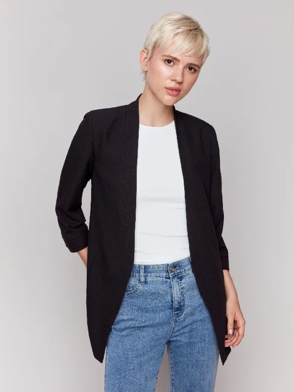 Women's Transitional Garments Exquisite Craftsmanship Crepe Open Front Blazer - Black Women's Transitional Garments Exquisite Craftsmanship Crepe Open Front Blazer - Black