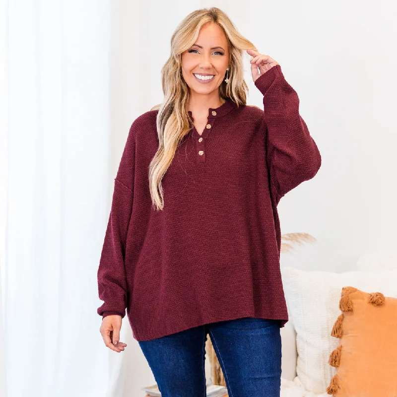 Women's Luxury Apparel Chic Sophistication Please Take Me With You Sweater, Burgundy Women's Luxury Apparel Chic Sophistication Please Take Me With You Sweater, Burgundy