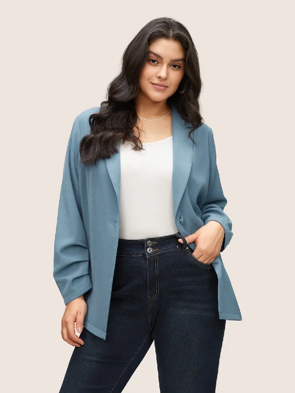 Women's Romantic Outfit Top Deals Lapel Collar Pleated Sleeve Button Up Blazer