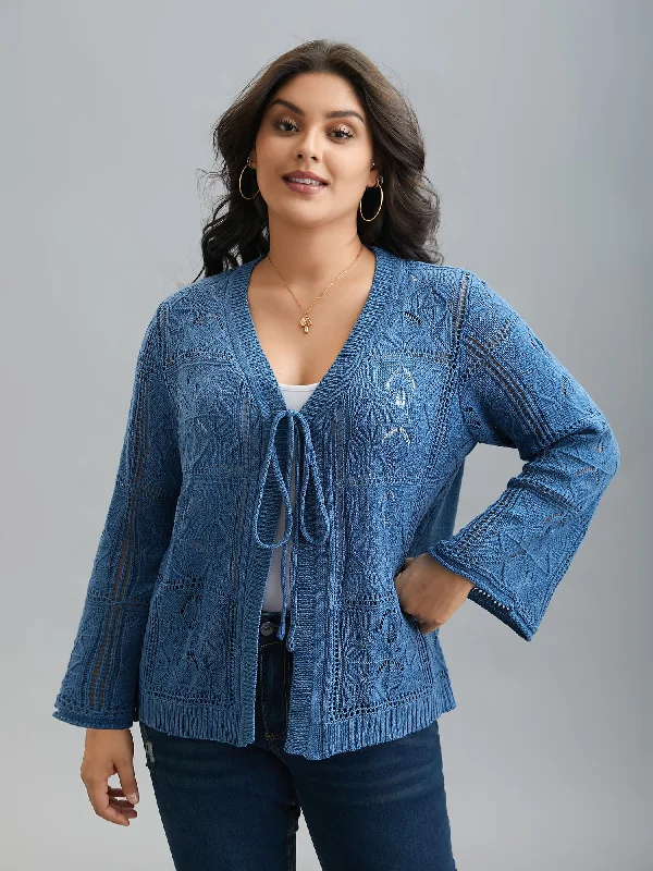 Women's Trendy Clothing Update With Cottagecore Styles Front-Tie Textured Eyelet Knit Cardigan Women's Trendy Clothing Update With Cottagecore Styles Front-Tie Textured Eyelet Knit Cardigan