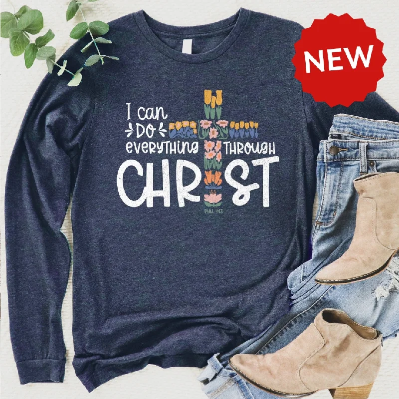 Women's Holiday Clothes Casual Elegance Everything Through Christ Long Sleeve