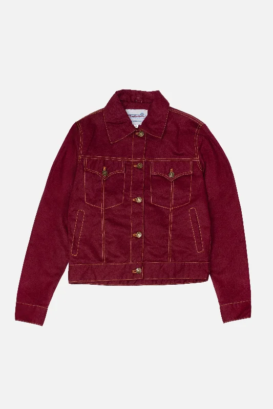 Women's Casual Wear Clothing Stylish Savings Modfather Clothing - Women's Twill Maroon Peach Hart  - Trucker Jacket