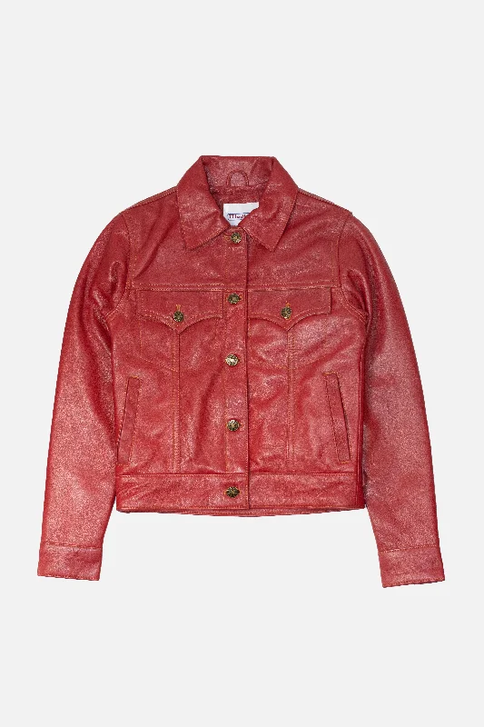 Women's Relaxed Clothes Chic Styles Modfather Clothing - Women's Leather Burgundy - Trucker Jacket Women's Relaxed Clothes Chic Styles Modfather Clothing - Women's Leather Burgundy - Trucker Jacket