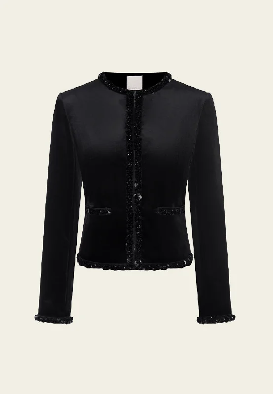 Women's Evening Clothing Casual Chic Embellished-trim Structured Cropped Jacket